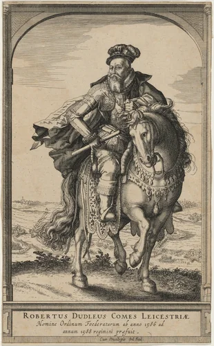Robert Dudley, Earl of Leicester on Horseback by Unknown 19th Century, print, 1800-1899