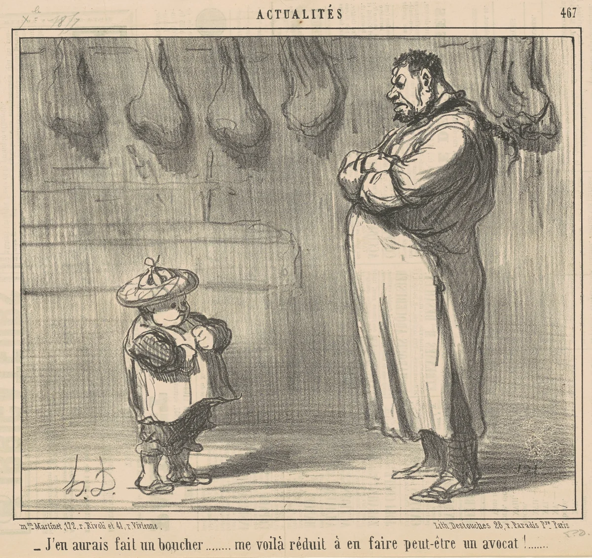 J'en aurais fait un boucher ... by Honoré Daumier, print, 1857