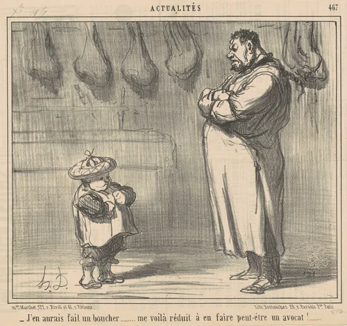 J'en aurais fait un boucher ... by Honoré Daumier, print, 1857