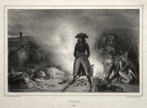 Album for 1836: Italy, 1796, Napoleon Bonaparte by Auguste Raffet, print, 1836