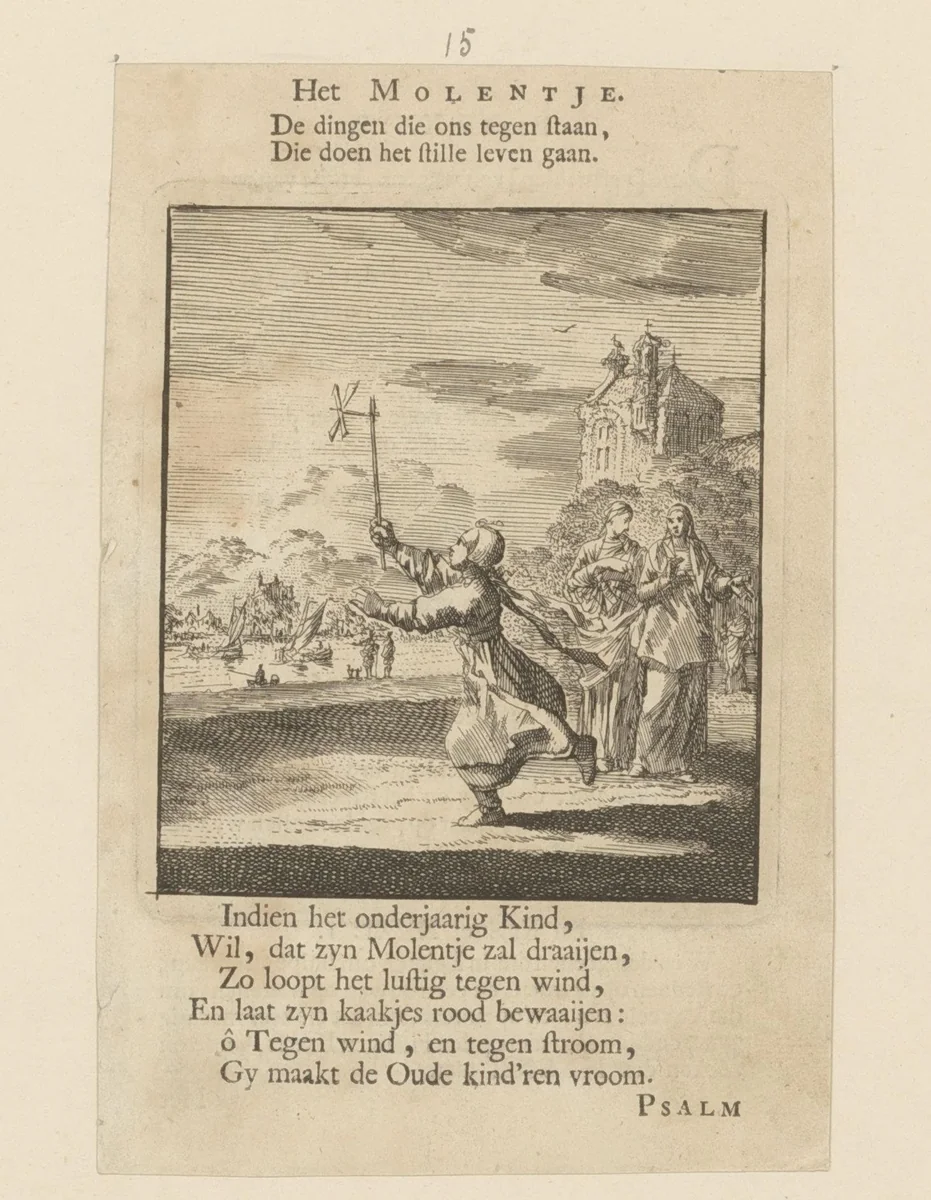 Kind met een windmolentje by Jan Luyken, print, 1712