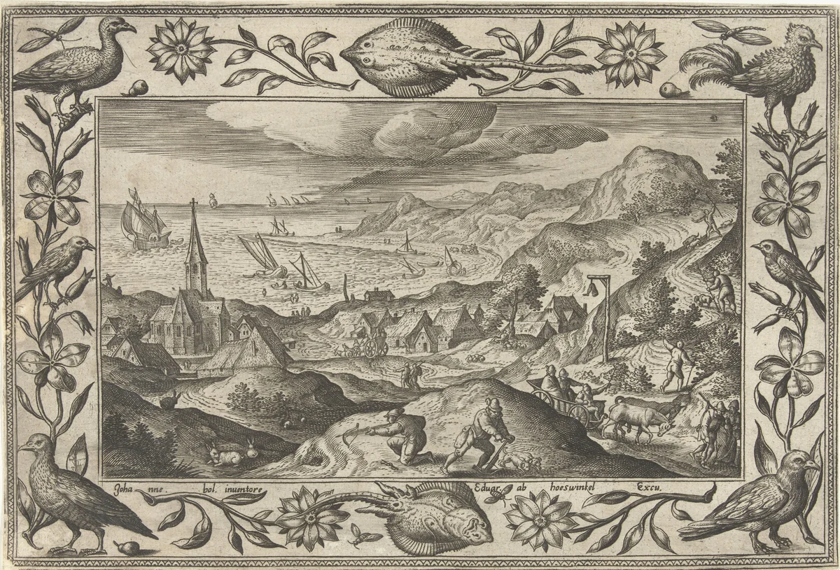 Konijnenjacht by Unknown, print, 1582-1586