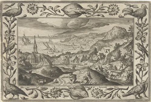 Konijnenjacht by Unknown, print, 1582-1586
