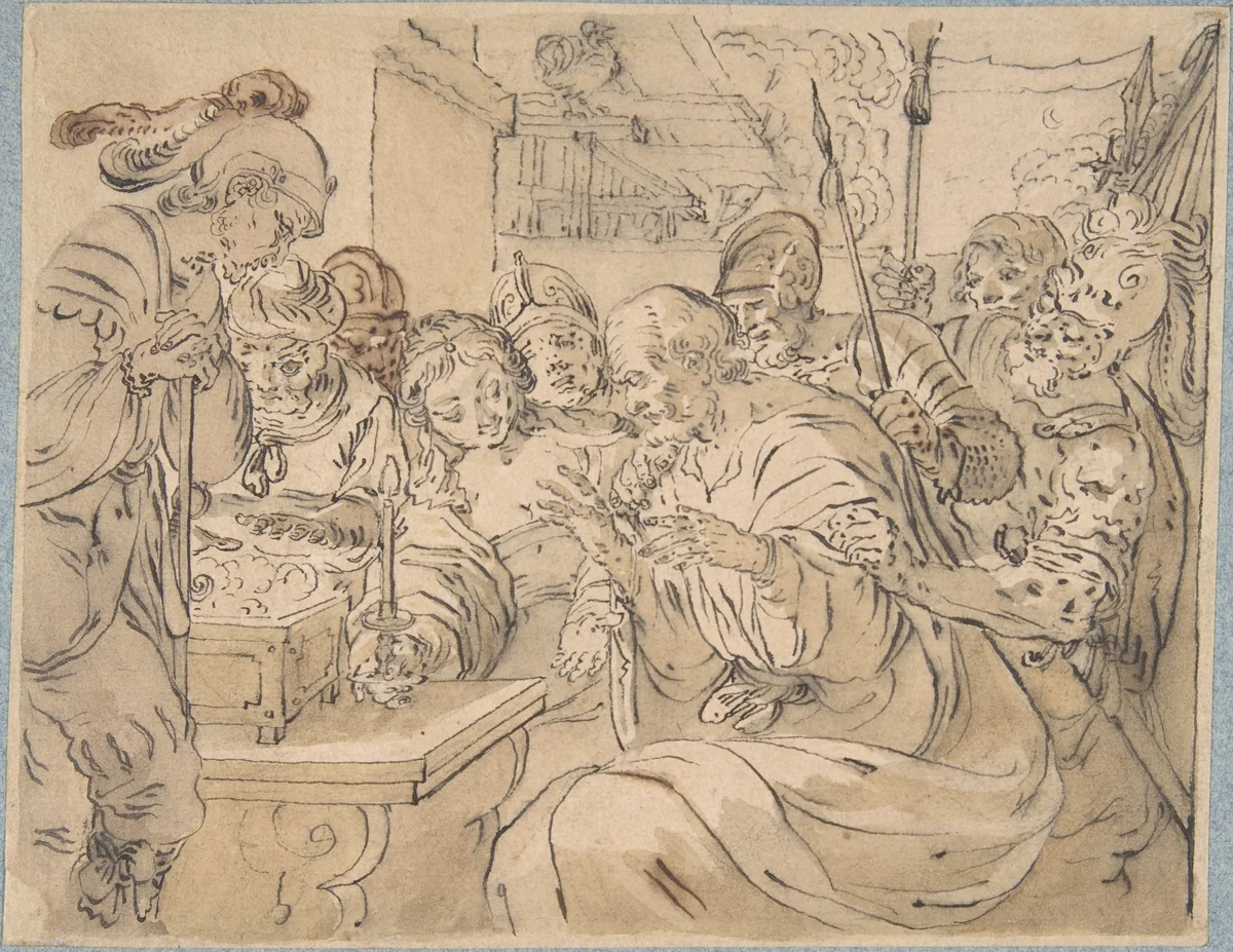 The Denial of St. Peter by Rudolf Meyer, drawing, 1620-1638
