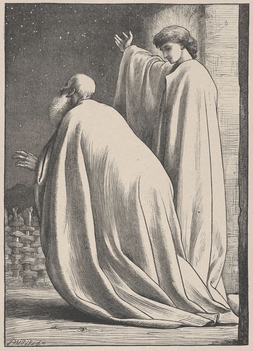 Abram and the Angel, from "Dalziels' Bible Gallery" by Frederic Leighton, print, 1865-1881