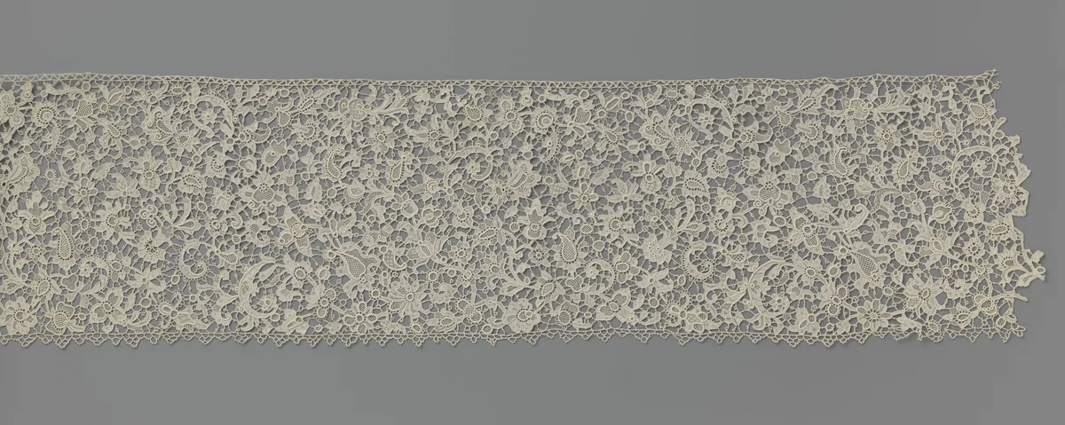 Strook naaldkant met veermotief by anonymous, other, 1875-1910