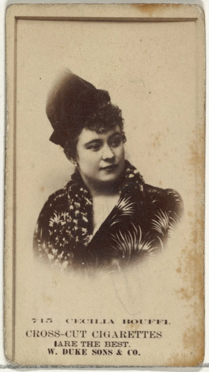 Card Number 715, Cecilia Bouffi, from the Actors and Actresses series (N145-3) issued by Duke Sons & Co. to promote Cross Cut Cigarettes by W. Duke, Sons & Co., photograph, 1880-1889