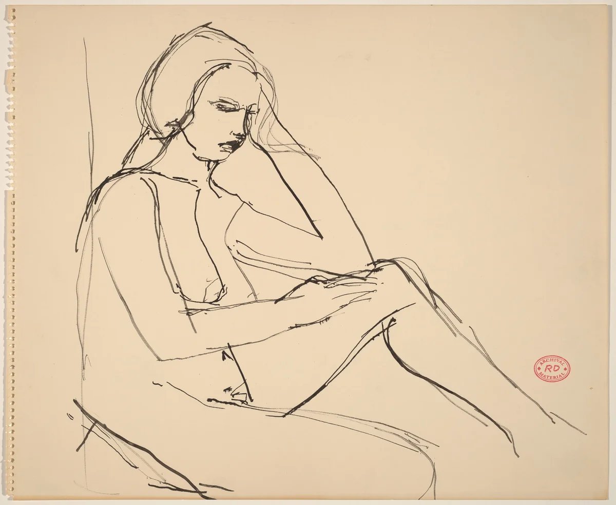 Untitled [seated nude resting her head on her left arm] by Richard Diebenkorn, drawing, 1955-1967