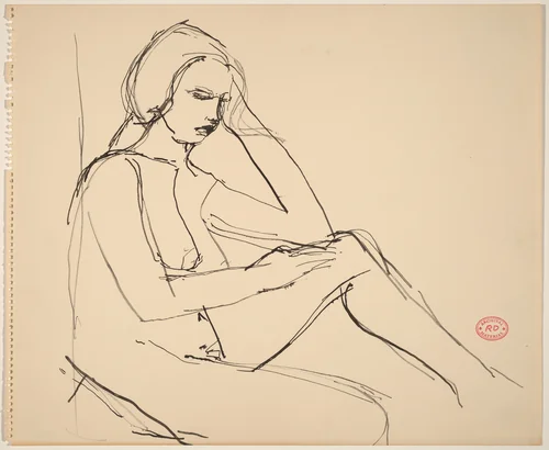 Untitled [seated nude resting her head on her left arm] by Richard Diebenkorn, drawing, 1955-1967