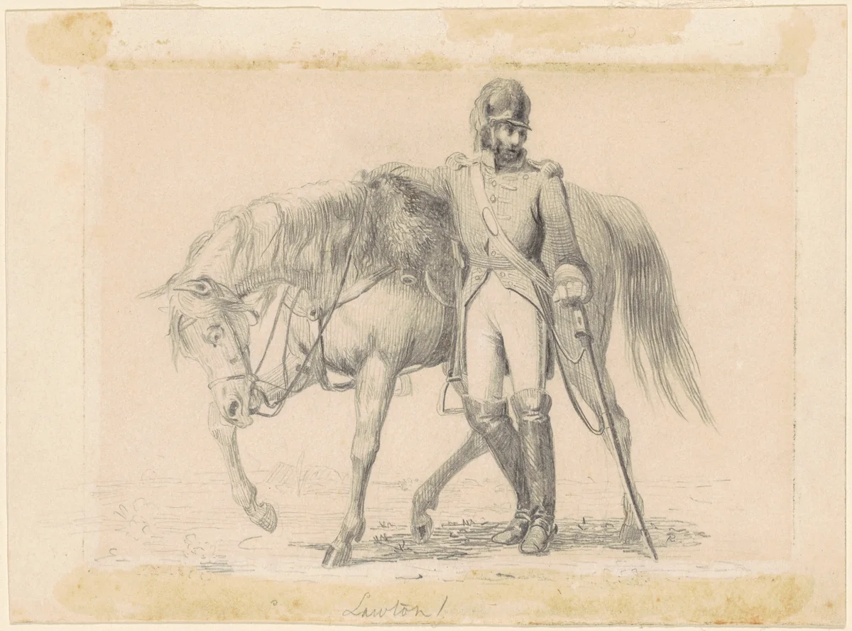 Dragoon with His Charger by William Tylee Ranney, drawing, 1830-1840