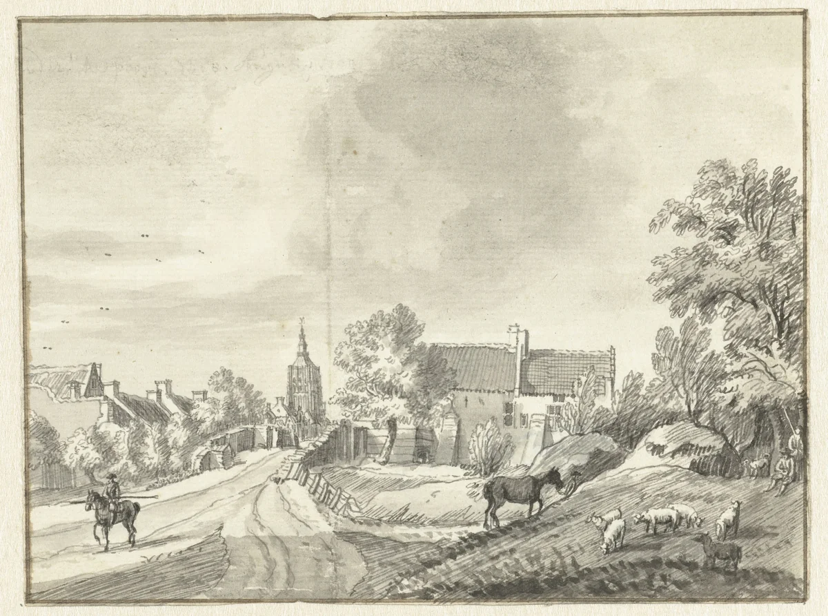 De Gelderse Poort te Asperen by Jan de Beijer, drawing, 1750
