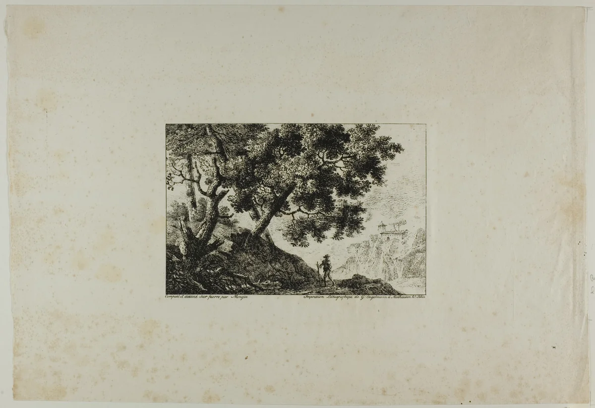Landscape with Man Carrying Staff by Pierre Antoine Mongin, print, 1800-1827