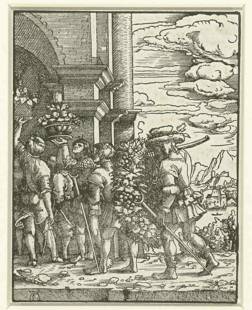 De verkenners brengen vruchten uit het beloofde land by Unknown, print, 1506-1538