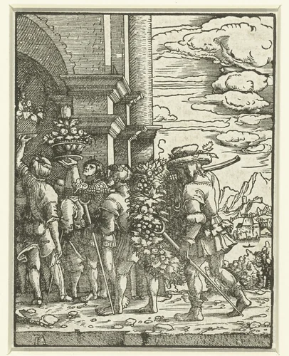 De verkenners brengen vruchten uit het beloofde land by Unknown, print, 1506-1538