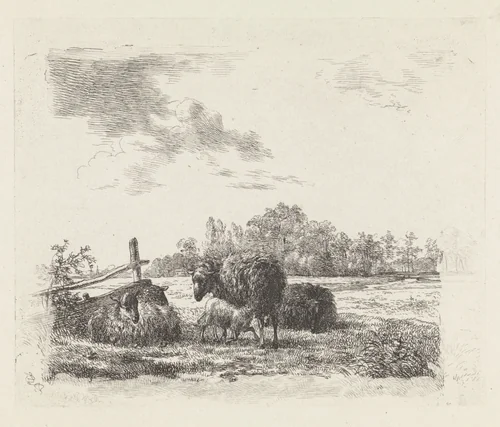 Weide met schapen by Hendrikus van de Sande Bakhuyzen, print, 1805-1860