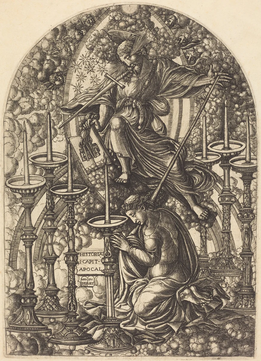 Saint John Sees the Seven Golden Candlesticks by Jean Duvet, print, 1546-1556