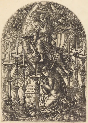 Saint John Sees the Seven Golden Candlesticks by Jean Duvet, print, 1546-1556