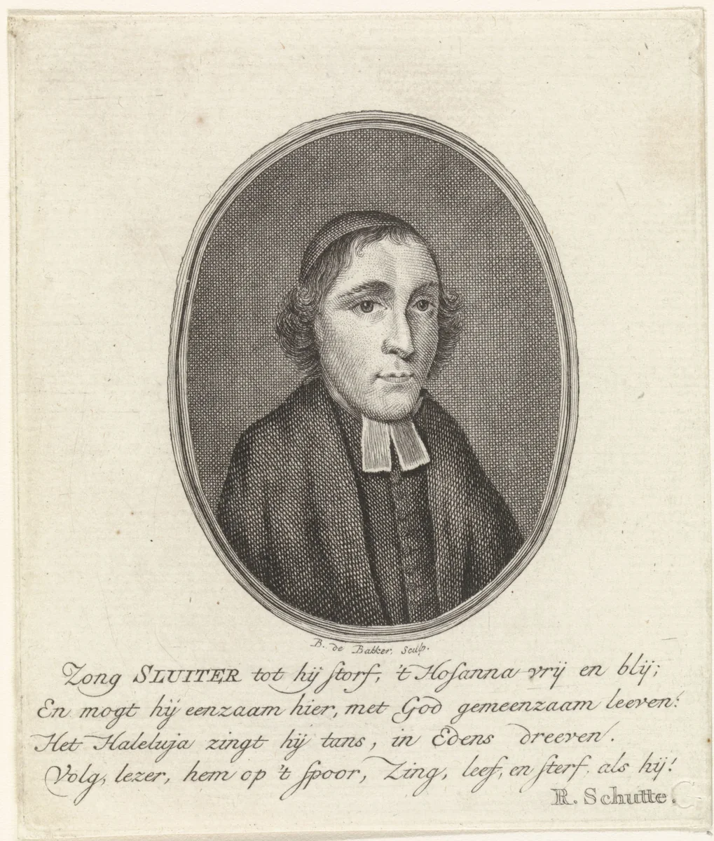 Portret van predikant Willem Sluiter by Barent de Bakker, print, 1762-1804