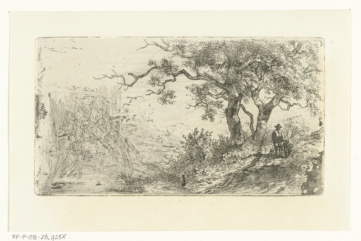 Landschap met man en kind by Albertus Brondgeest, print, 1796-1849