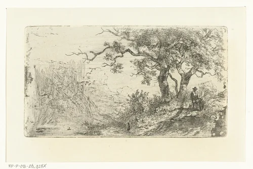 Landschap met man en kind by Albertus Brondgeest, print, 1796-1849