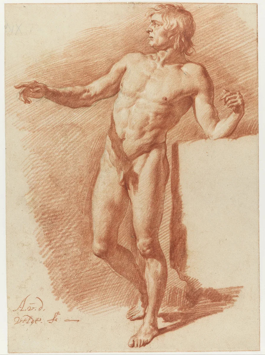 Staand mannelijk naakt by Adriaen van de Velde, drawing, 1646-1672