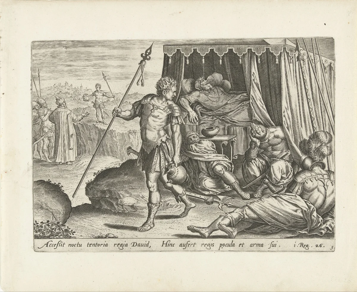 David spaart het leven van Saul by Unknown, print, 1585