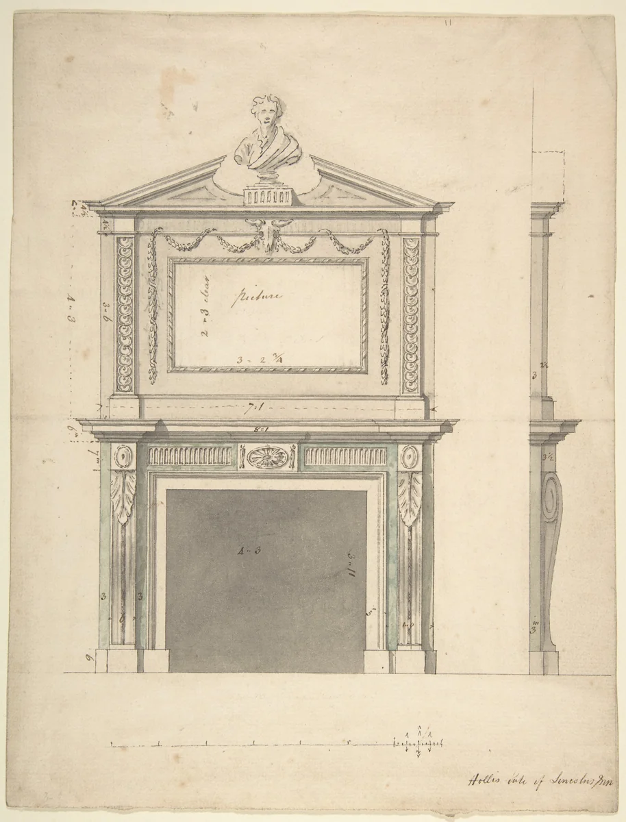 Design for a Chimney-piece, for Thomas Hollis of Lincoln's Inn, London by Sir William Chambers, drawing, 1754-1770
