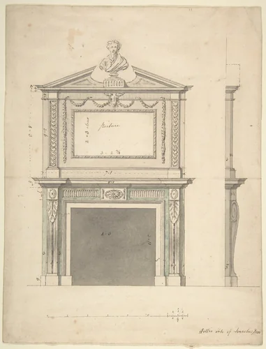 Design for a Chimney-piece, for Thomas Hollis of Lincoln's Inn, London by Sir William Chambers, drawing, 1754-1770
