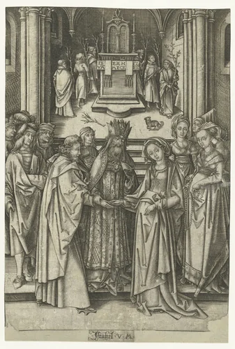 Het huwelijk van Maria met Jozef by Unknown, print, 1455-1503