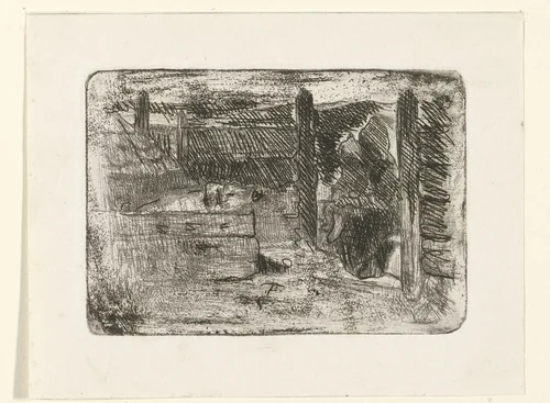 Kinderen bij het varkenskot by Jozef Israëls, print, 1835-1888