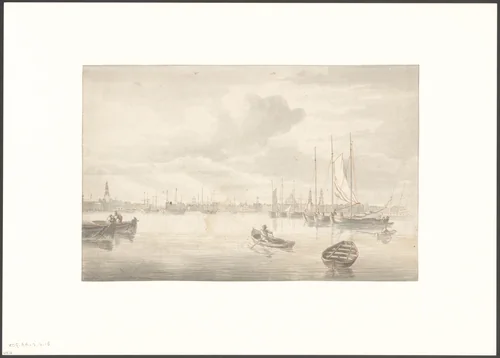 Gezicht op het westelijk gedeelte van de stad Amsterdam gezien vanaf het IJ by Gerrit Groenewegen, drawing, 1764-1826