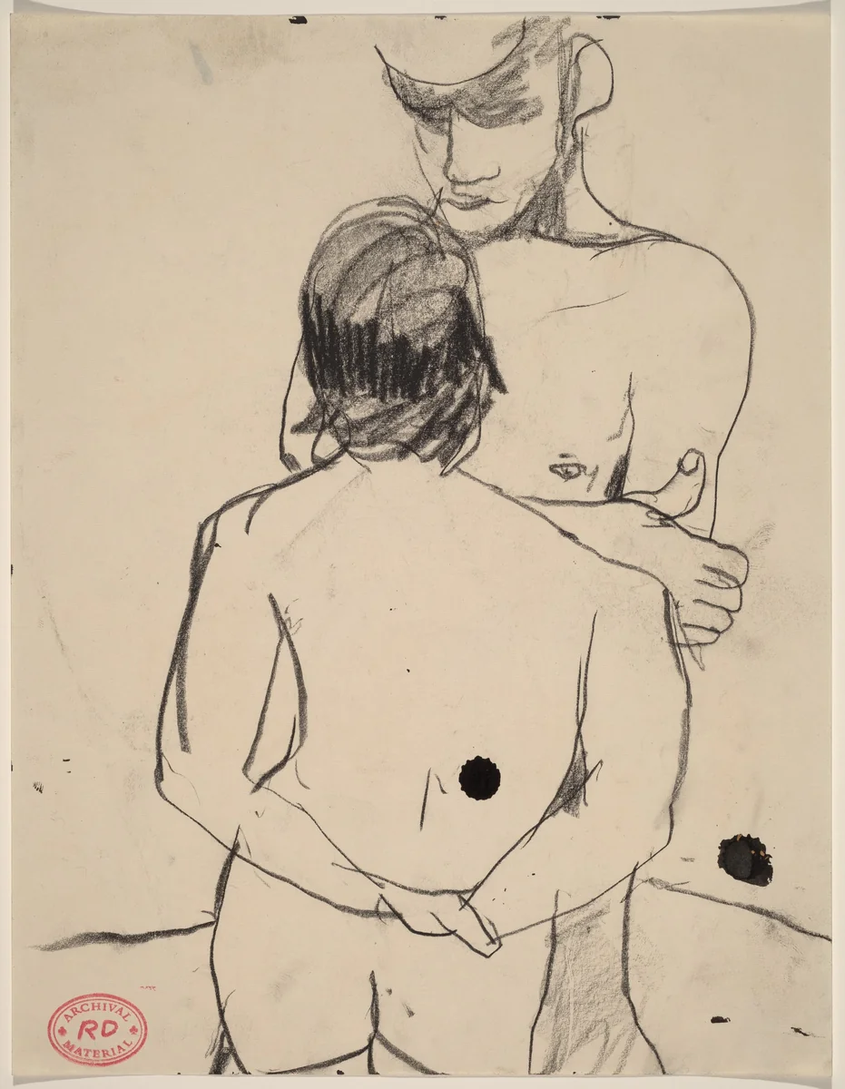 Untitled [standing male and female nude facing each other] by Richard Diebenkorn, drawing, 1955-1967