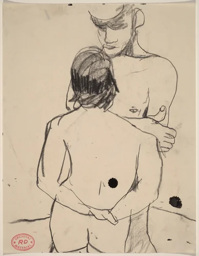 Untitled [standing male and female nude facing each other] by Richard Diebenkorn, drawing, 1955-1967