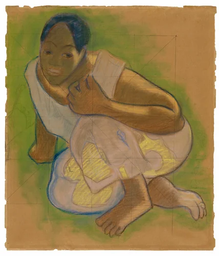 Crouching Tahitian Woman (related to the painting Nafea faa ipoipo [When Will You Marry?]) by Paul Gauguin, drawing, 1891-1893