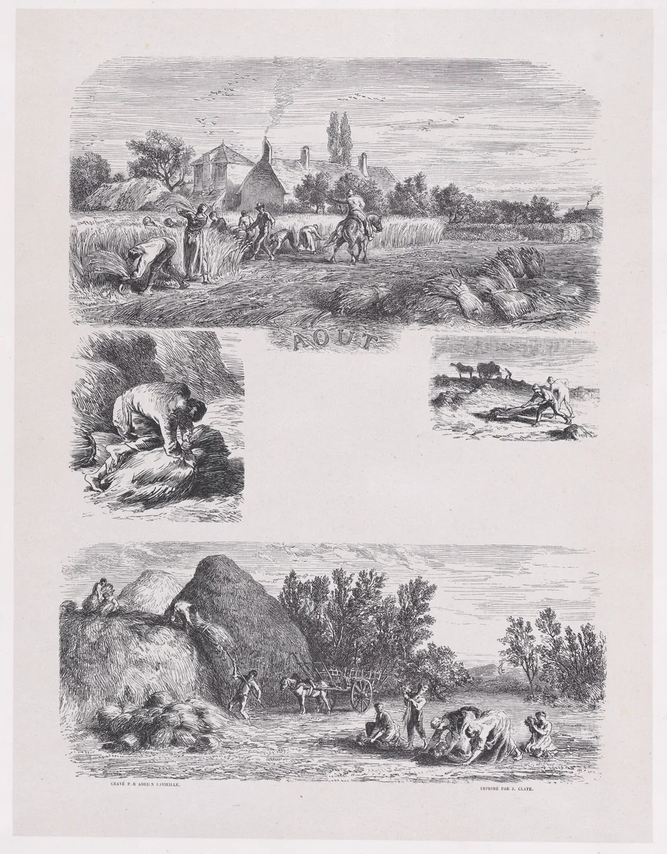 August, from "Album of Rustic Subjects" by Charles Jacque, print, 1859