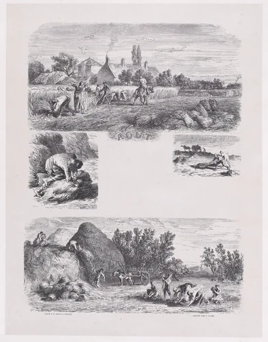 August, from "Album of Rustic Subjects" by Charles Jacque, print, 1859