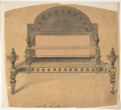 Design for a Fireplace Grate by anonymous, drawing, 1800-1900