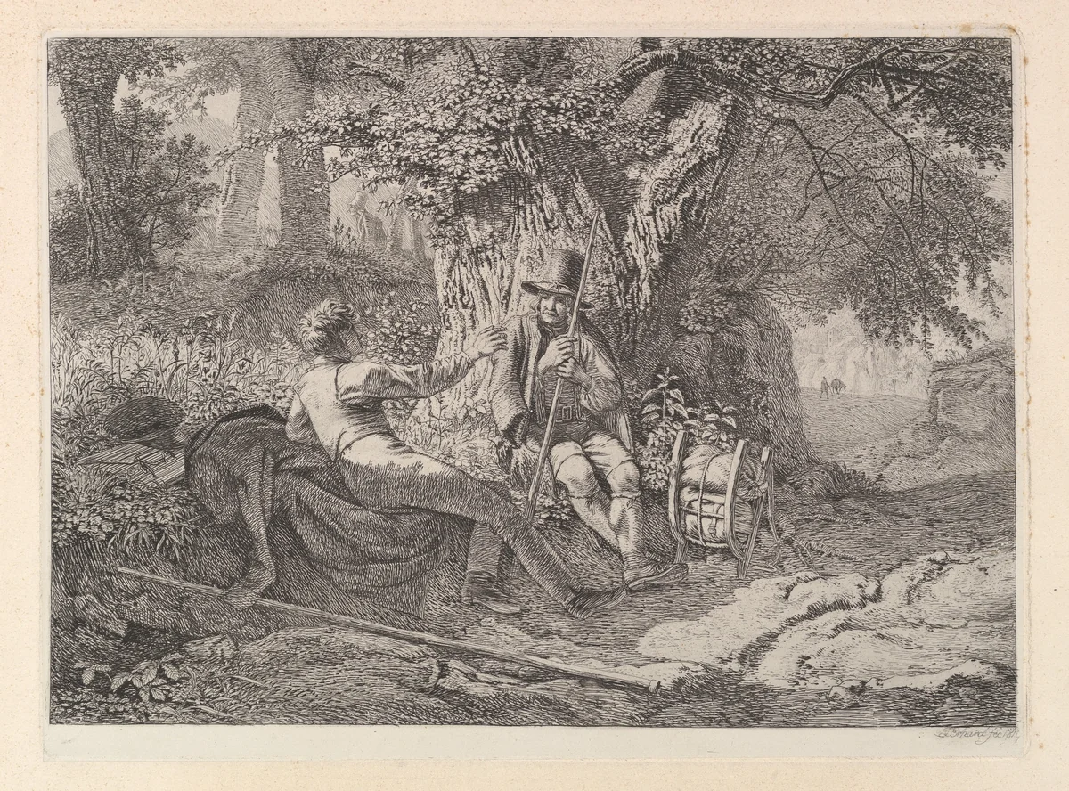 The Artist, Resting with his Guide by Johann Christoph Erhard, print, 1819