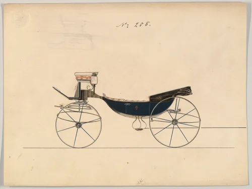 Design for Barouche Vis-à-vis, no. 208 by Brewster & Co., drawing, 1850-1870