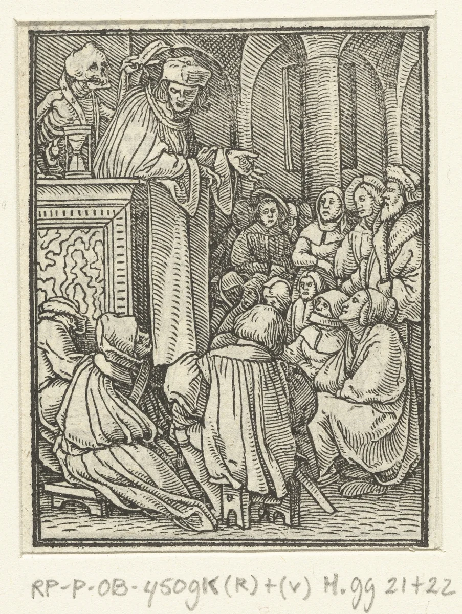 Predikant en de Dood by Hans Holbein, print, 1524-1526