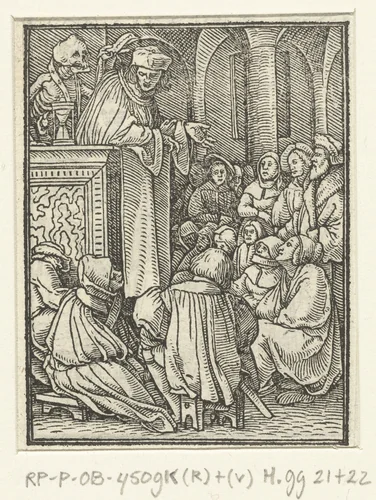 Predikant en de Dood by Hans Holbein, print, 1524-1526
