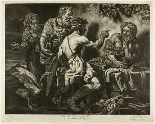 Jupiter and Mercury with Philemon and Baucis by Jacob Männl, print, 1674-1712