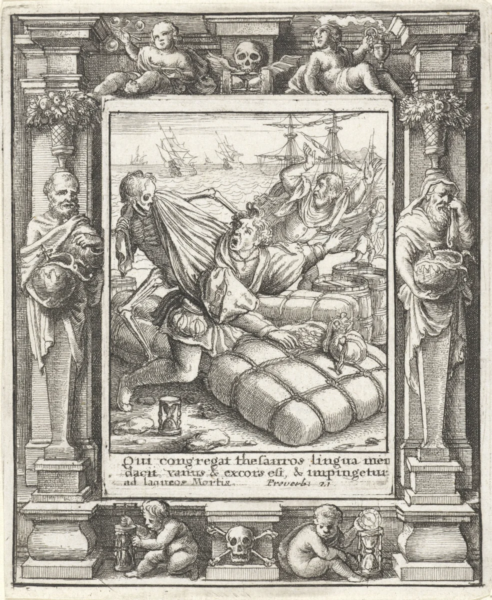 De koopman en de Dood by Wenceslaus Hollar, print, 1651