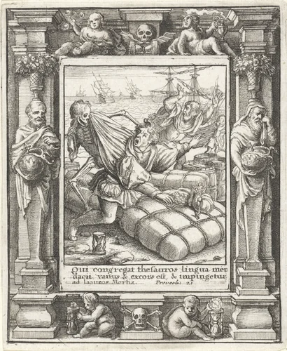 De koopman en de Dood by Wenceslaus Hollar, print, 1651