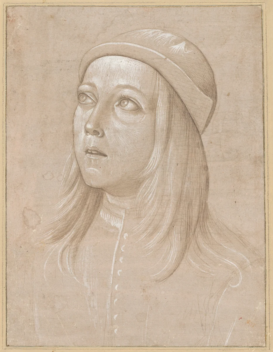 Head of a Youth Looking Up by Pinturicchio, drawing, 1485