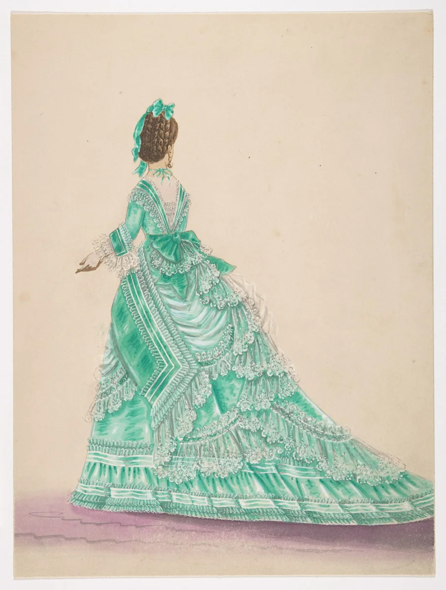 Fashion Study: Woman in a Green Dress by anonymous, drawing, 1800-1899