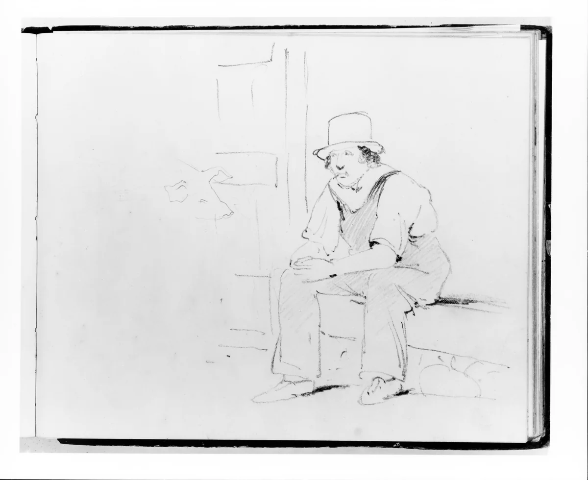 Man Seated; Sketch of a Pig's Head (from Sketchbook) by Francis William Edmonds, artwork, 1835-1839