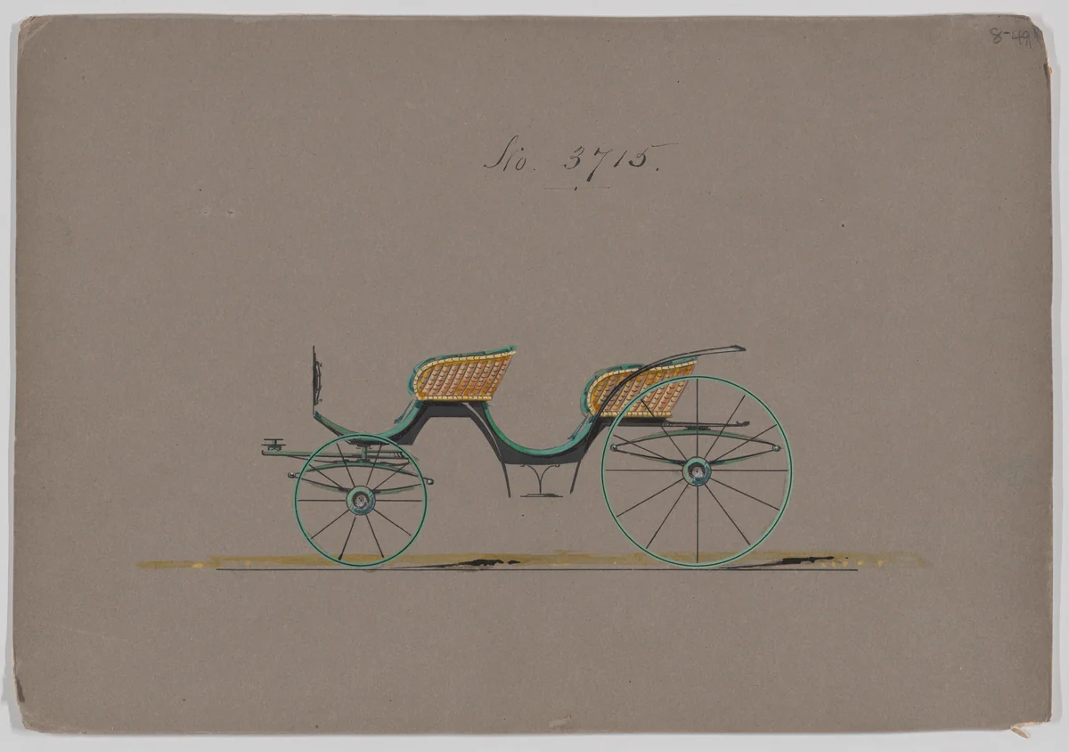 Design for 4 seat Phaeton, no top, no. 3715 by Brewster & Co., drawing, 1881