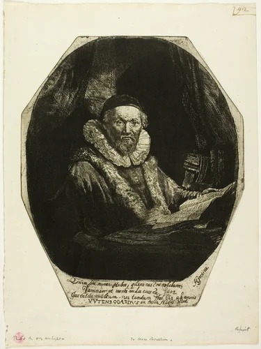 Jan Uytenbogaert by Rembrandt van Rijn, print, 1635