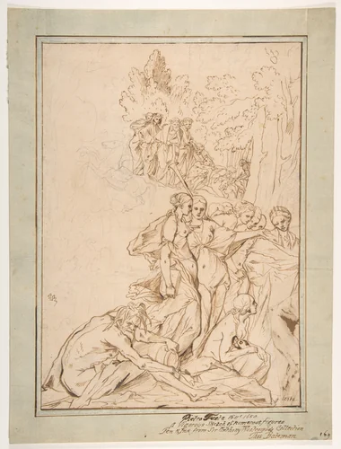 Allegorical Figures on Mount Parnassus: Study for the etching Triumph of Painting by Pietro Testa, drawing, 1612-1650
